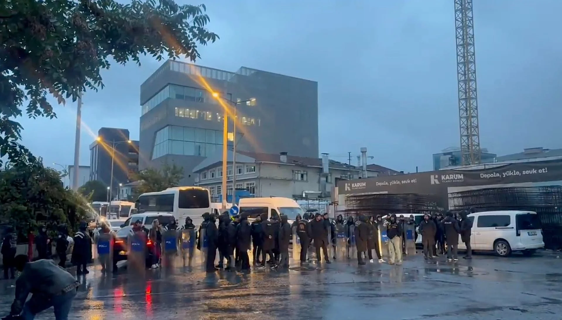 Police outside the Halk TV building early on Wednesday morning / 14 October 2026